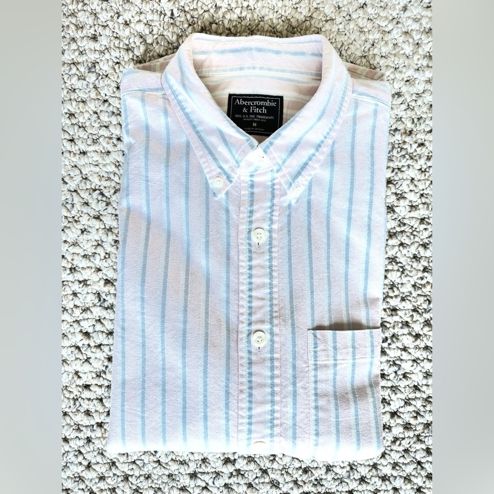 Abercrombie Fitch Long Sleeve Button Down Shirt Mens Medium Muscle Stripes Pink